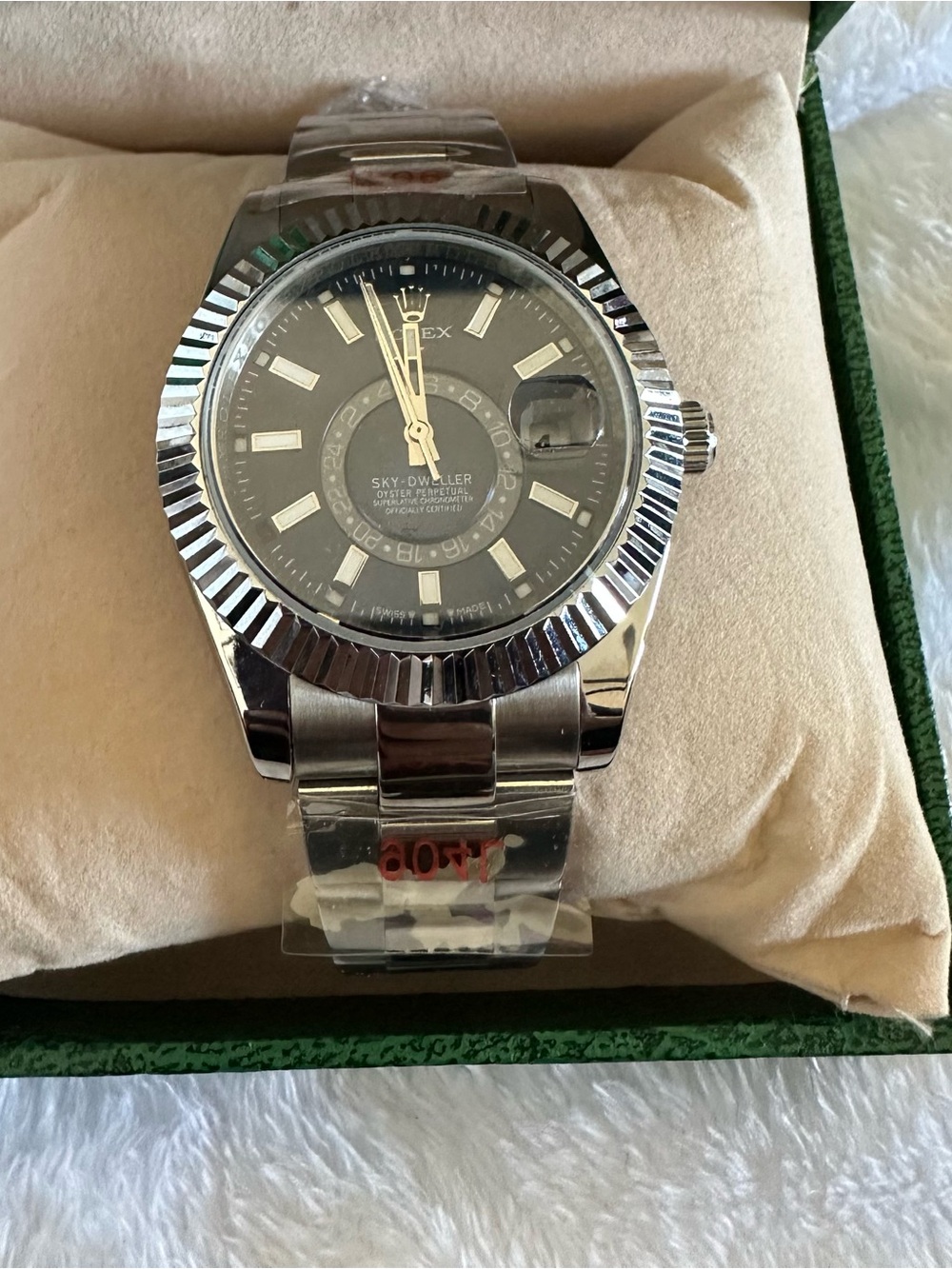 Men's Stainless Steel Sky-Dweller Style Navy Blue Dial Watch
